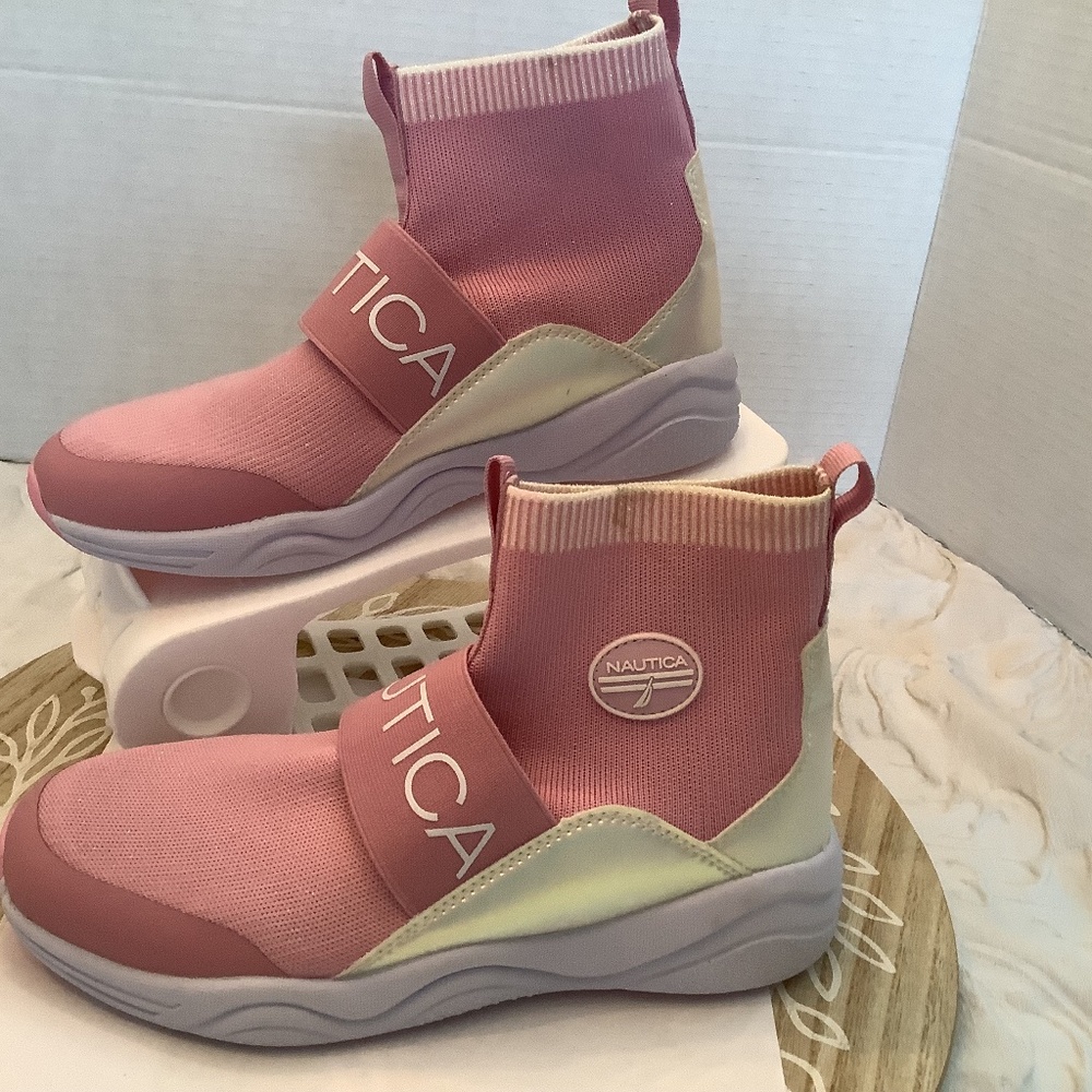 EUC Nautica youth Silas high top ankle sneaker sock slip pink sz. 4 girls - Picture 1 of 9